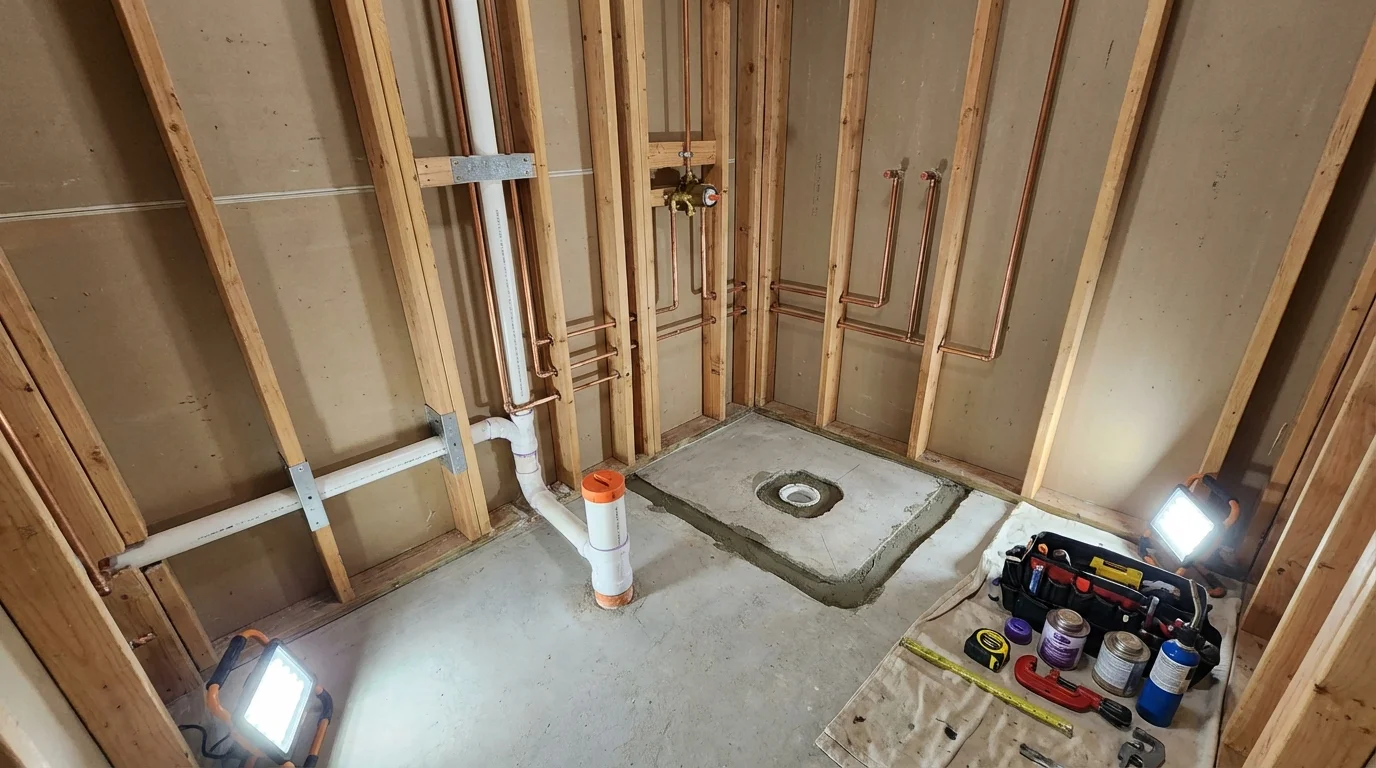 Bathroom rough-in plumbing during remodel by Johns Plumbing LLC in American Canyon