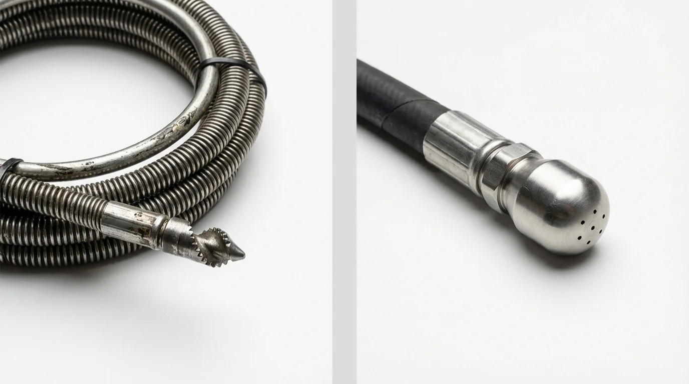 Drain snake cable and hydro jetting nozzle used for drain cleaning in American Canyon, CA