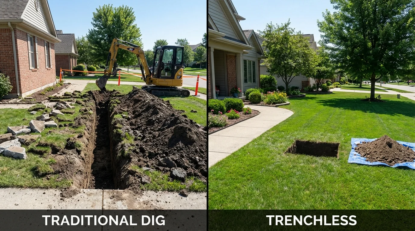 Trenchless sewer repair with minimal yard damage versus traditional excavation in American Canyon, CA